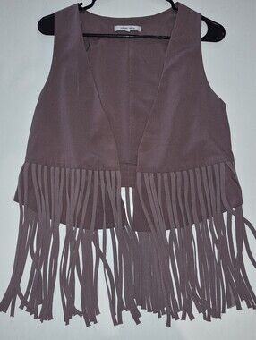 Naked Zebra Mauve Fringe Open-Front Vest
